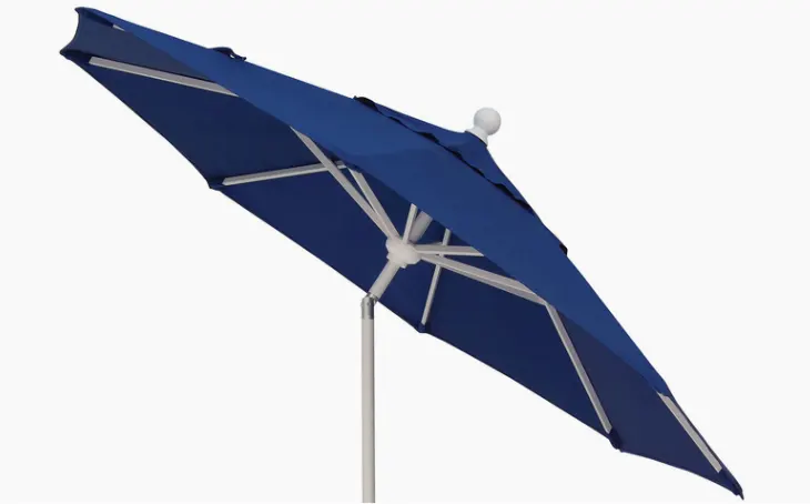 An aluminum push button tilt umbrella.