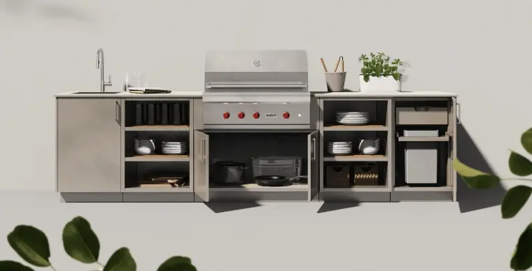 An off-white outdoor kitchen.