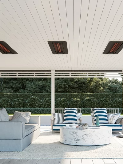 Heaters installed on the ceiling of the deck.