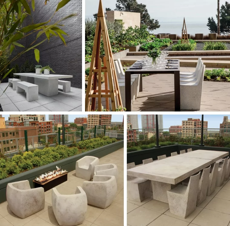 Various images of furniture made of cement