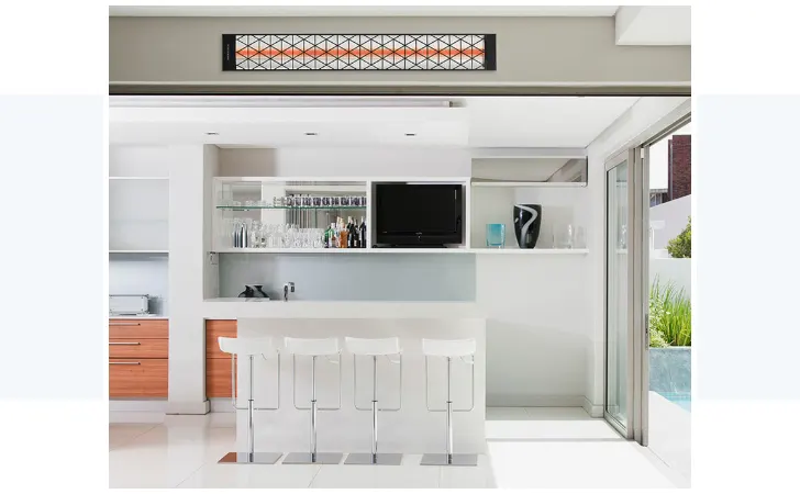 A wall mounted heater on an outdoor kitchen.