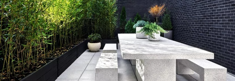A concrete table with concrete benches.