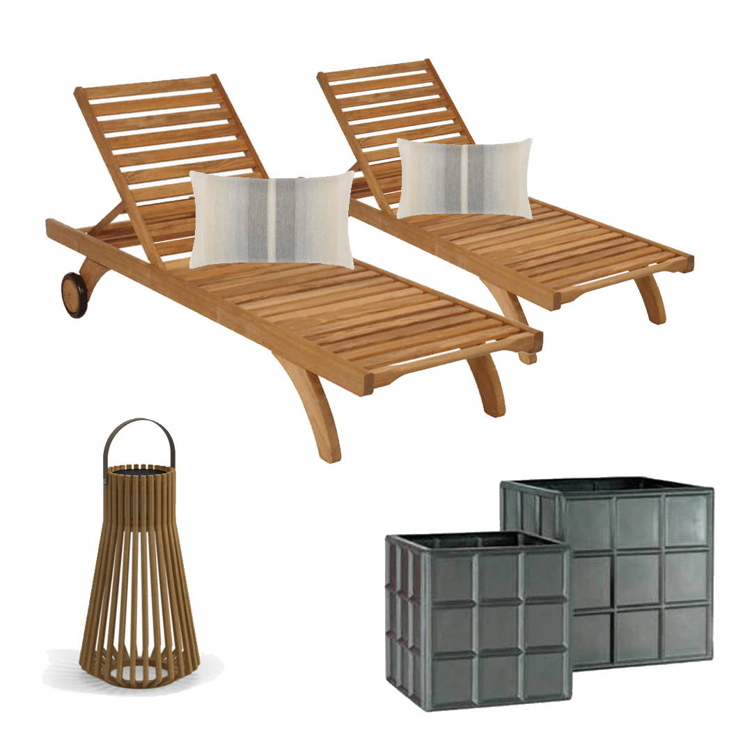 Various poolside furniture items