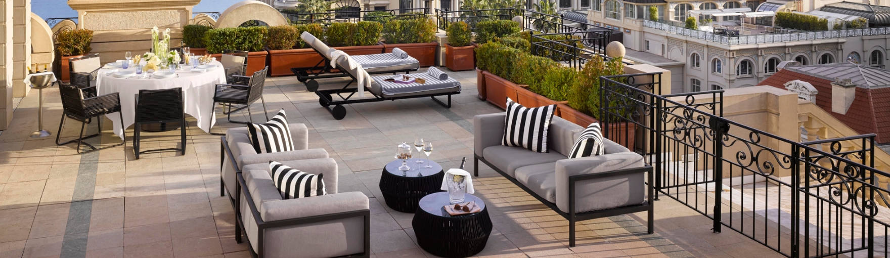 An outdoor retreat on a rooftop in the city of Metropole, Monte-Carlo