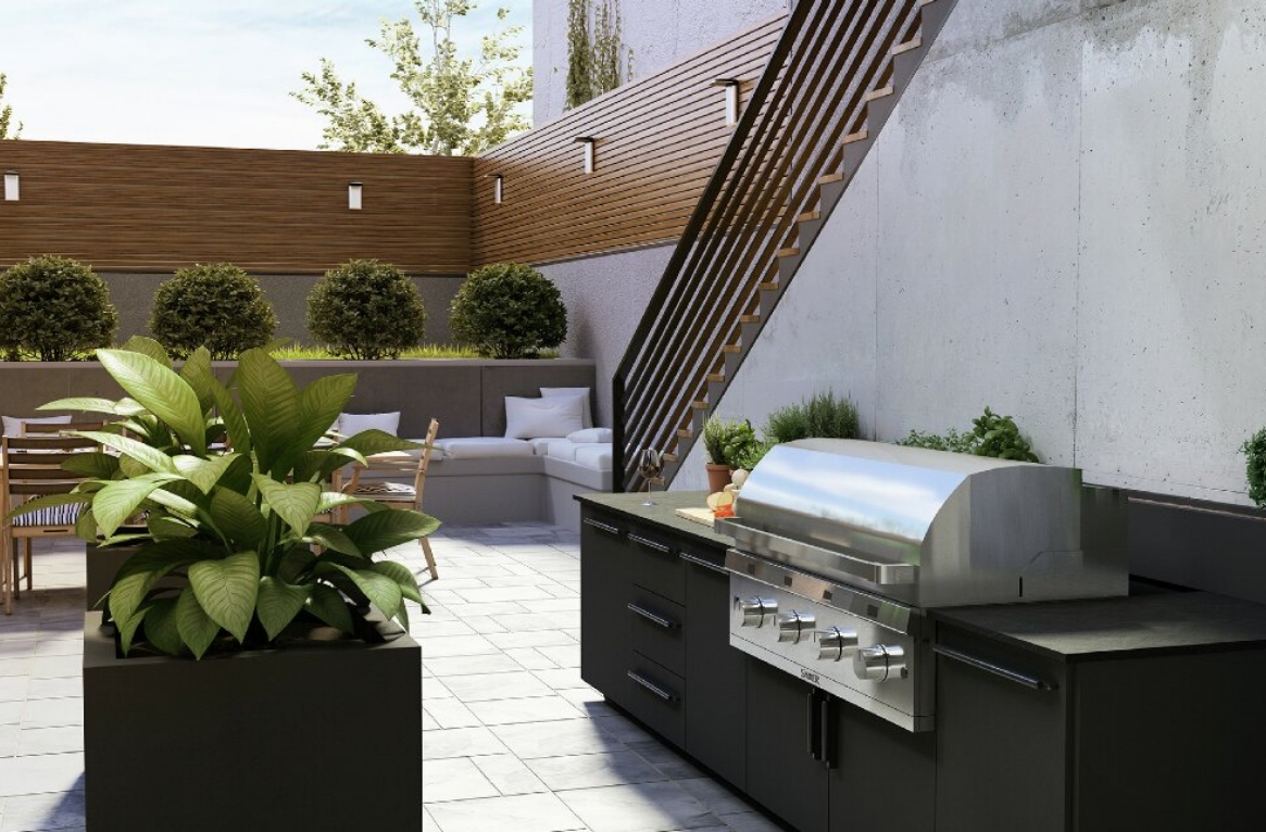 A BBQ built into a counter.
